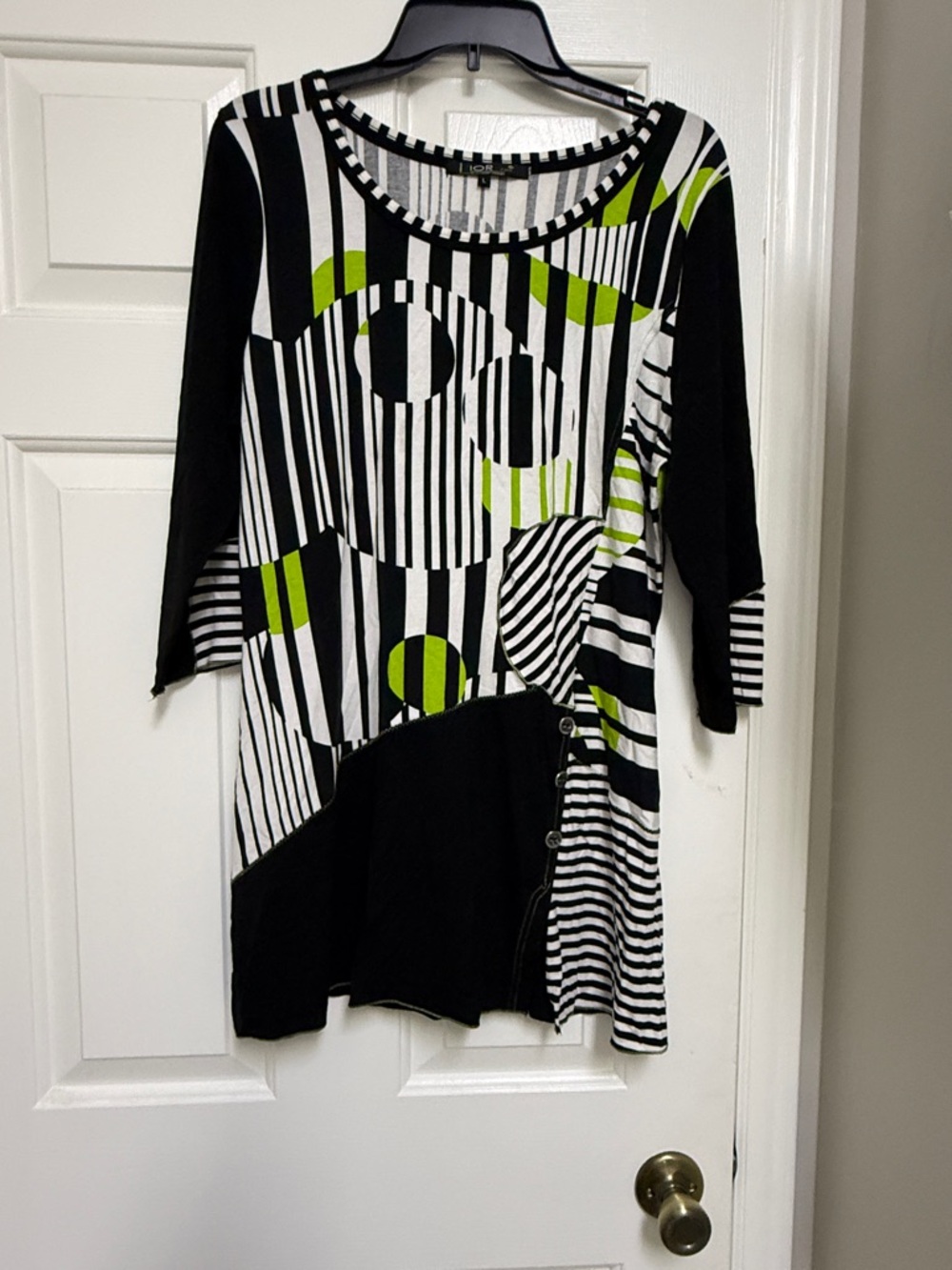Lor of Paris Black, White & Lime Geometric Tunic